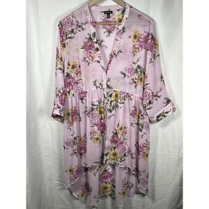 Torrid lexi chiffon hi-lo tunic blouse size 0 pink floral lightweight casual